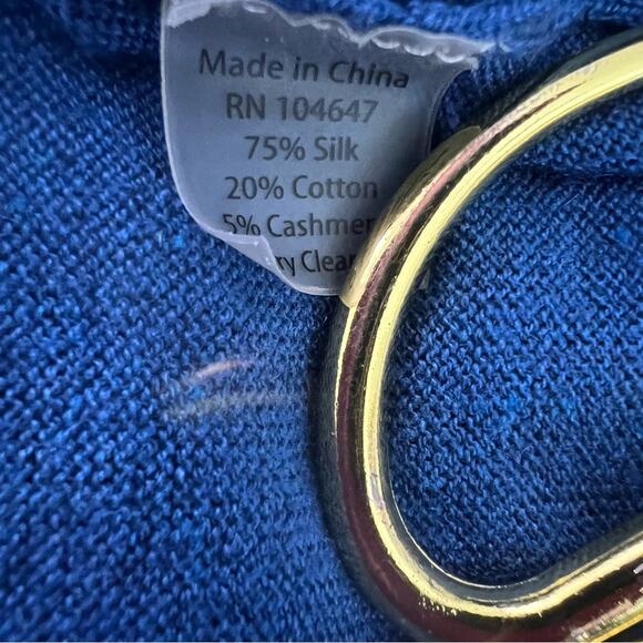 GLENSHIEL CASHMERE BLUE SILK CASHMERE BLEND QUARTER ZIP SWEATER SIZE LARGE - Picture 8 of 9